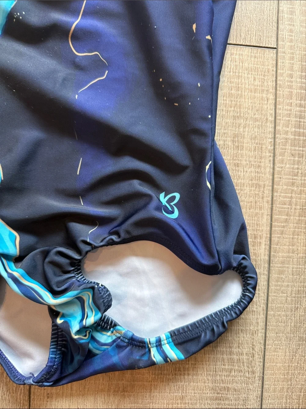 Bee Girls Navy & Aqua Marble One-Piece Gymnastics Leotard Size 8-10